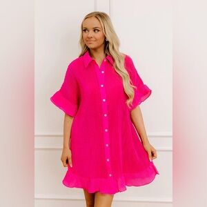 Hot Pink Pleated Mini Dress/Top
